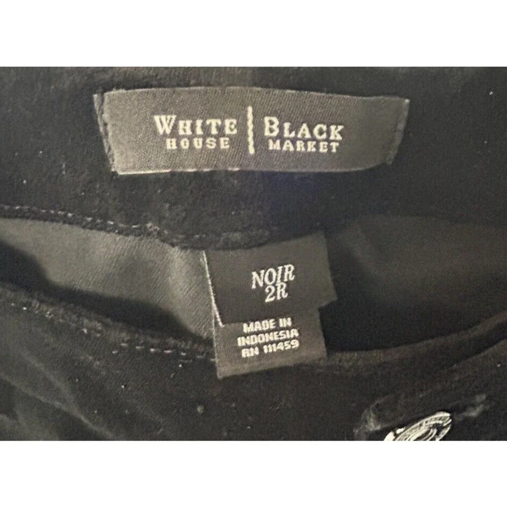 White House Black Market Womens Velvet Pants Size 2R Black Slim Leg Embellished